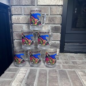 Captain Morgan Frosted Glass Mugs Set of 6 Pirate Rum Collectible Barware